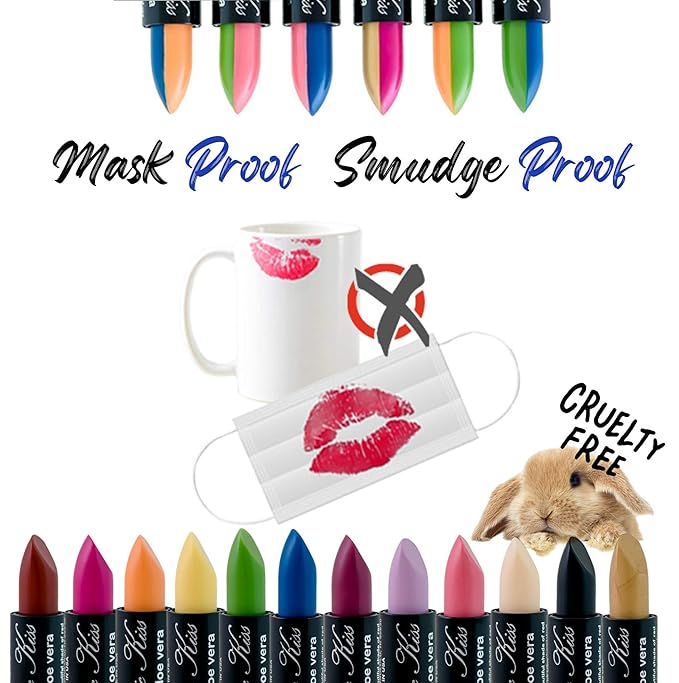 Magic Kiss Lipstick Set Aloe Vera Color Changing 6 Pack MADE IN USA (Black)
