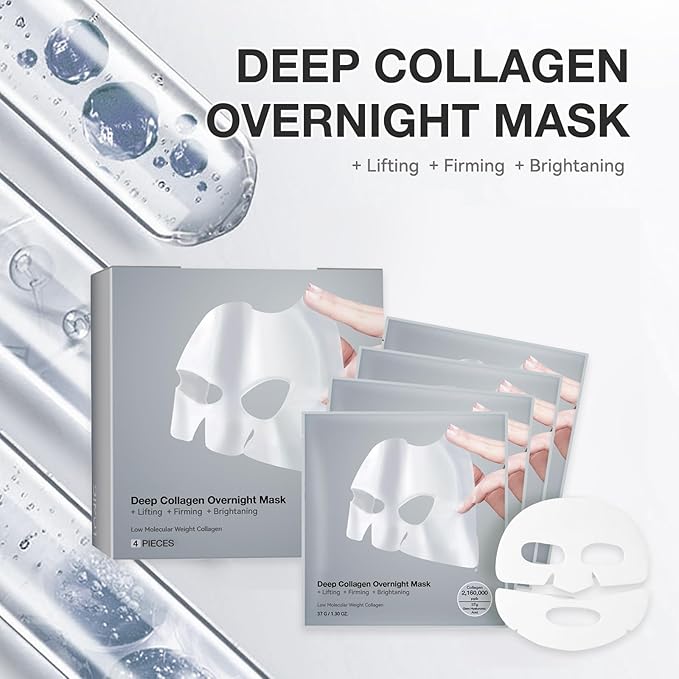 Deep Collagen Overnight Mask – Firming & Hydrating Sheet Mask with Peptides – Low Molecular Collagen for Smoother, Plumper Skin – 4 Pack (4 PACK)
