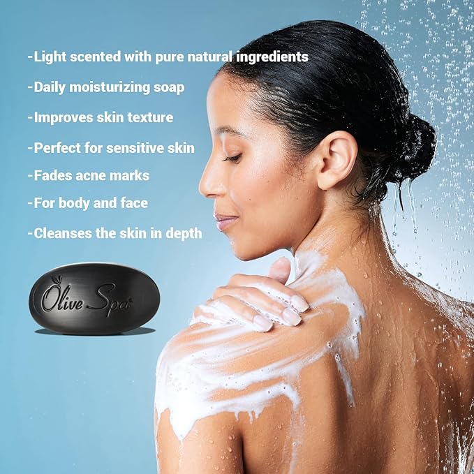 Volcano Black Soap Bar with Olive Oil and Volcanic Sand 90gr – Deep Cleansing and Exfoliating Soap for Face and Body – Bar Soap for Dry Skin for Removing Excess Oil, Dead Skin Cells & Impurities