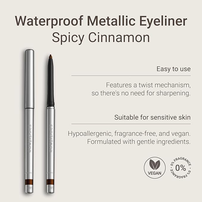 Hypoallergenic Waterproof Eyeliner - Fragrance Free Metallic Eye liner - Vegan and Cruelty Free Eye Pencil - Eyeliner Pencil for Sensitive Eyes (Spicy Cinnamon)