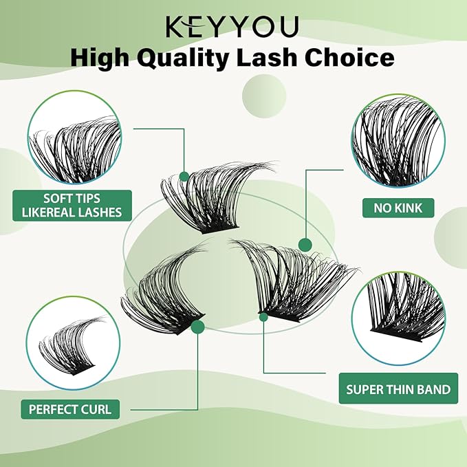 Lash Clusters 96pcs Eyelash Clusters D Curl 12mm Cluster Lashes KEYYOU Volume Wispy Lash Extension Soft&Comfortable Easy DIY at Home(Y24,D-12mm)