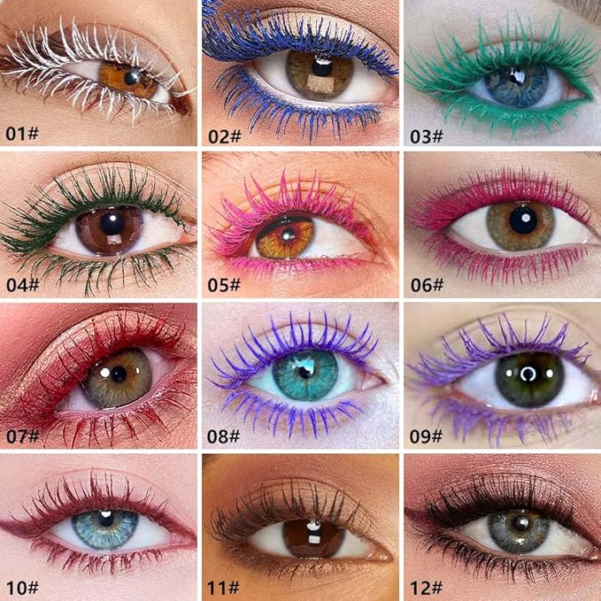 Colored Mascara for Eyelashes, Voluminous Colorful Mascara, Pink Purple Blue Green Red White Black Brown Lash Pack - Lengthening, Defining, Curling, Multiplying Formula (09#-Light Purple)