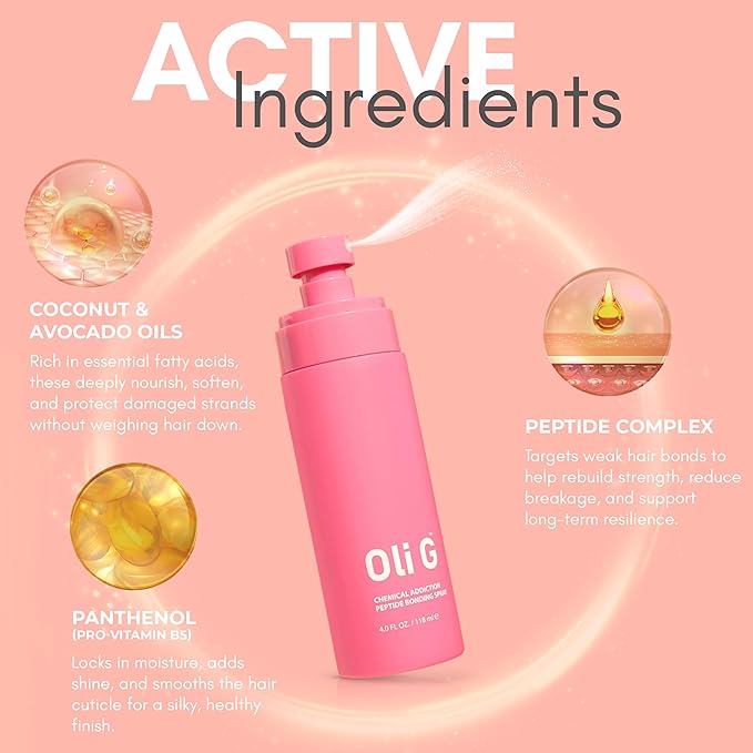 Oli G Chemical Addiction Peptide Bonding Spray 4oz / 118 ml – Bond-Repair Leave-In for Damaged & Color-Treated Hair – Peptide Complex + Amino Acids + Panthenol – Preps Hair for Chemical & Heat Styling