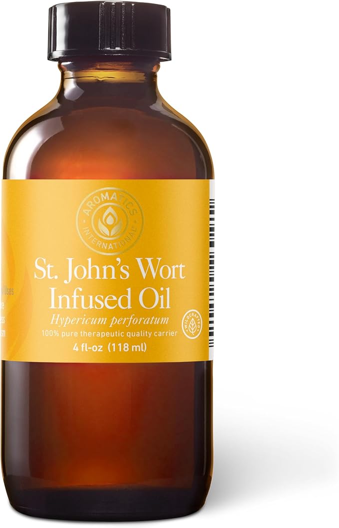 Aromatics International St. John’s Wort Infused Olive Oil – 4 fl oz | Cold-Infused, Pure & Natural Carrier Oil for DIY Skincare, Massage, and Aromatherapy
