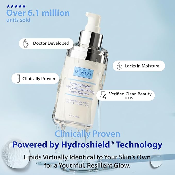 Dr. Denese SkinScience HydroShield Ultra Face Serum 1.7 oz – Retinol & Ceramide Formula for Deep Moisture, Smooth Radiant Skin, Fine Line Care, Barrier Support – Dermatologist Tested & Cruelty Free