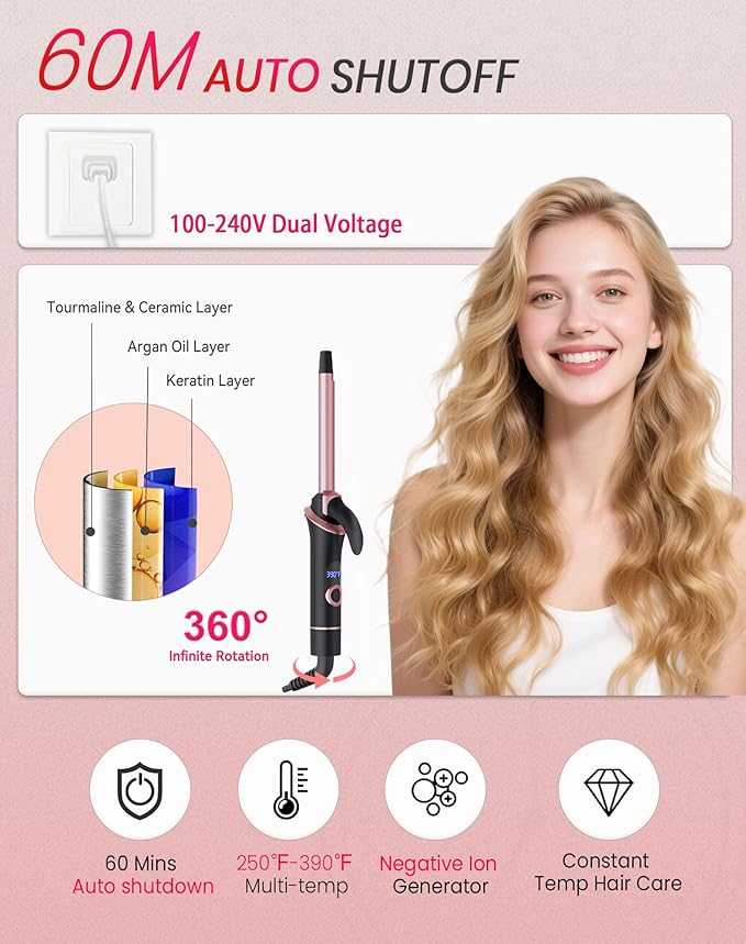 Ukliss Mini Curling Iron for Short Hair Dual Voltage Ceramic Travel Small Curling Iron 1/2 Inch Barrel Curler Portable with 30S Fast Heating, 5 Temps, Auto Shut-Off for Global (1/2'' Black)