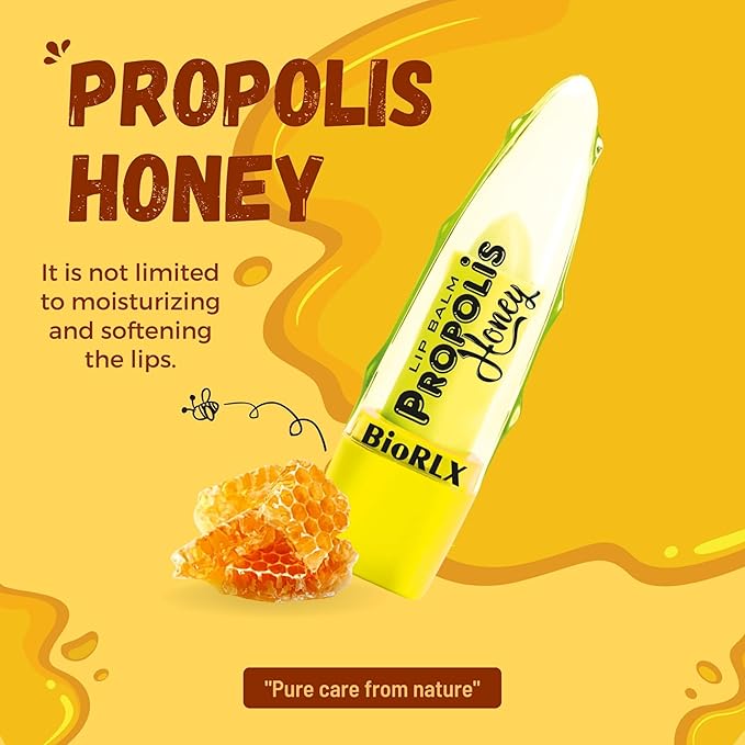 BioRLX 99% Purity Aloe Vera Lip Balm - Natural Moisturizing Unisex Lip Care for Hydrated and Radiant Lips (Propolis & Honey, 0.12 Ounce (Pack of 2))