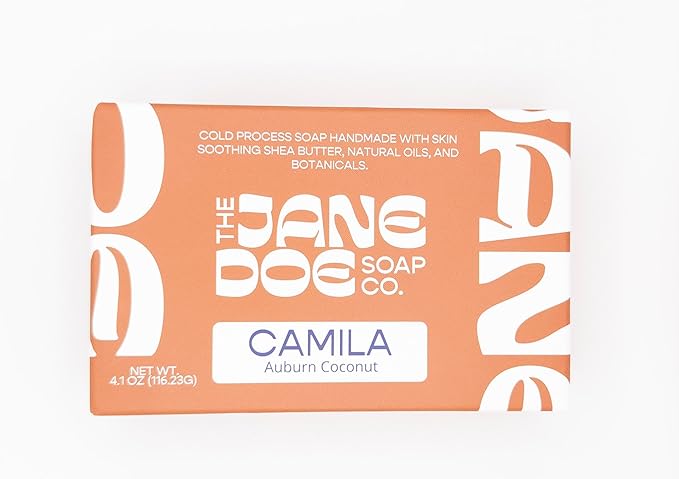Natural Handmade Cold Process Bar Soap - Made with Olive oil, Coconut oil, Castor, Shea Butter, and Kaolin Clay-Plant Based, Vegan, Moisturizing, Hand/Body Soap! 1 Bar(Camila Auburn Coconut)