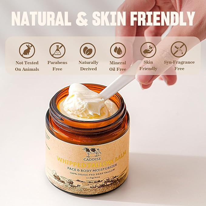Whipped Beef Tallow for Skin–100% Grass-Fed Handmade Cream Moisturizer for Face & Body, Natural with Honey, Shea Butter, Jojoba Oil, Non-Greasy, Nourishing for Men, Women, Kids, 4 Oz (Sweet Orange)
