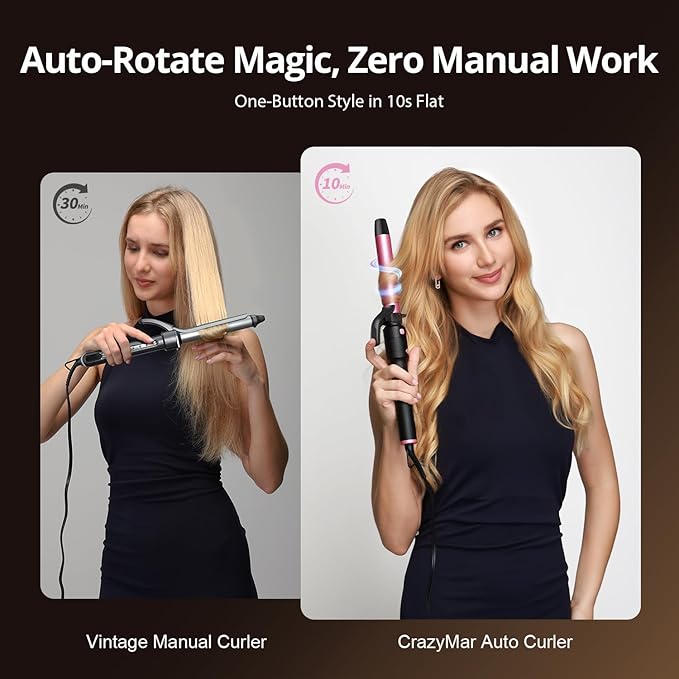 5-in-1 Rotating Curling Iron Set,Automatic Hair Curler with 5 Ceramic Barrels (3/4,1,1.25 Inch) | Fast Heating, Dual Voltage for Long-Lasting Curl Styling/Beach Wave
