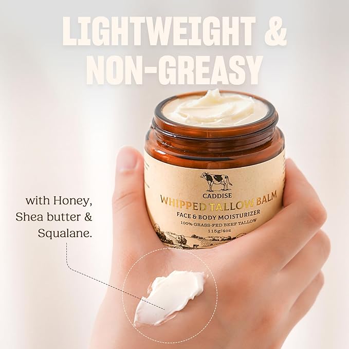 Whipped Beef Tallow for Skin–100% Grass-Fed Handmade Cream Moisturizer for Face & Body, Natural with Honey, Shea Butter, Jojoba Oil, Non-Greasy, Nourishing for Men, Women, Kids, 4 Oz (Vanilla)