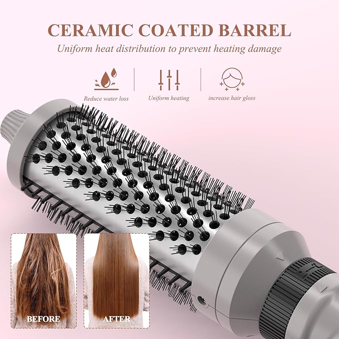 Traveling 60 Mins Auto Off Thermal Brush 3 in 1 Set Ionic Heated Round Curling Create Volume & Smoother Hair Style for Fully Dried Hair Ceramic Fast Heating Curling Iron Brush with Temperature