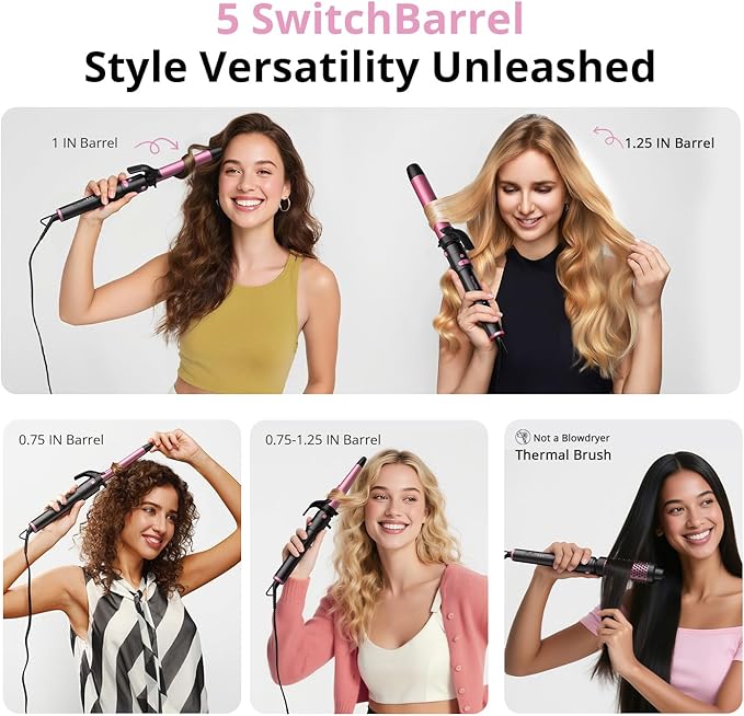 5-in-1 Rotating Curling Iron Set,Automatic Hair Curler with 5 Ceramic Barrels (3/4,1,1.25 Inch) | Fast Heating, Dual Voltage for Long-Lasting Curl Styling/Beach Wave