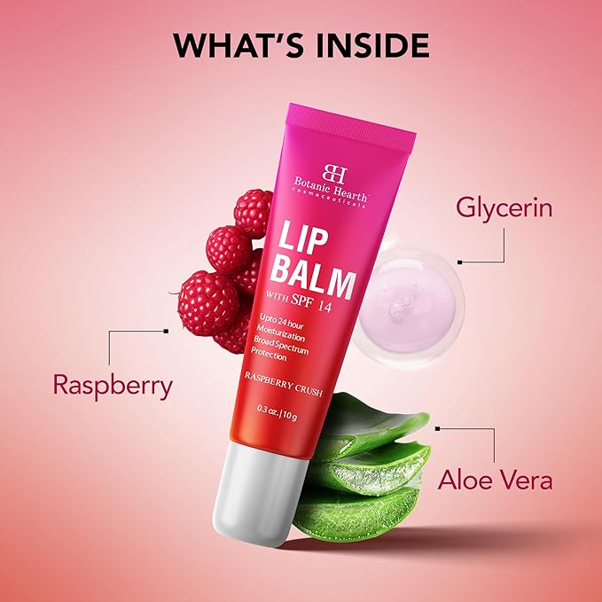 Botanic Hearth Raspberry Lip Balm With Spf For Dry, Chapped Lips With Jojoba Oil, Vitamin E & Allantoin | Lip Care Balm With Sun Protection | Soothing With A Transparent Shine | 0.3 Oz