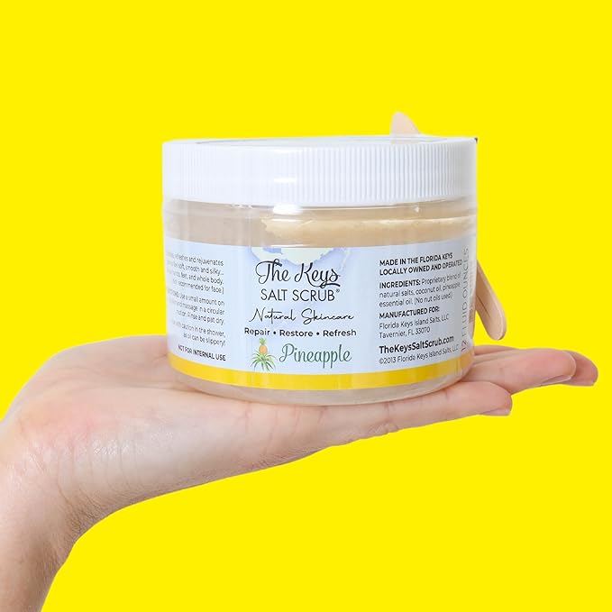 The Keys Salt Scrub -Sea Salt Scrub - Exfoliating Body Scrub with Wooden Spoon - Moisturizing Exfoliator for Hands, Foot, Bath, (Pineapple) (12 Fl Oz (Pack of 1), Pineapple)