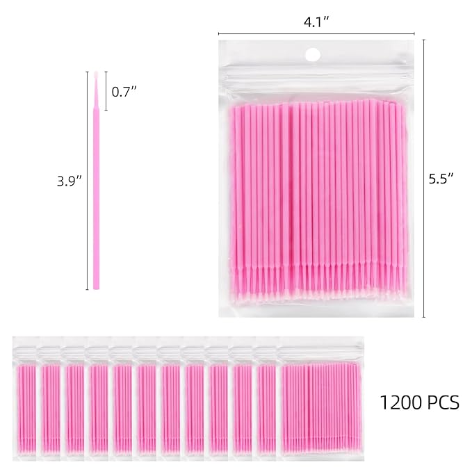 Tbestmax 1200 Pcs Micro Applicator Brush, Micro Swabs, Disposable Eye Lashes Mascara Wands for Eyelash Extension(Pink)