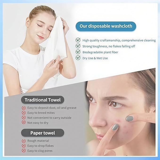 Clean Skin Towel | Disposable Face Towel | Dry Wipes, Makeup Remover | Ultra Soft, Gentle & Safe for All Skin Types | Single-Use, Spa-Grade, Pair with Cleansing | 50 count/Box (75-80 GSM).