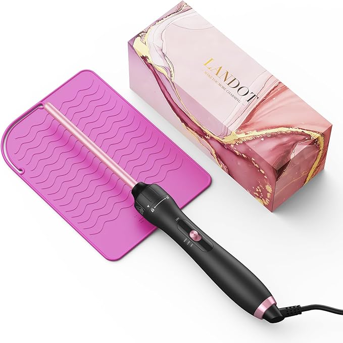 LANDOT Small Pencil Curling Wand Iron: 9mm Clip Free Hair Curler - Professional 3/8 Inch Curling Wand for Tight Curls - Includes Heat Resistant Silicone Mat & Glove