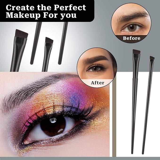10 Pcs Angled Eyebrow Eyeliner Brush Set Eyebrow Tint Brush Flat Eyebrow Brush Applicator, Fine Angled Ultra Thin Angled Eyeliner Eyeshadow Eyebrow Makeup Brush Applicator