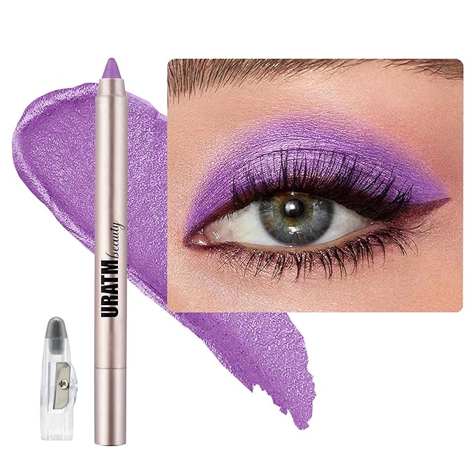 Violet Eyeshadow Stick, Blendable Creamy Eye Brightener Stick, Waterproof Eyeshadow Pencil Long Lasting Crayon, Smooth Shimmer Eye Shadow Highlighter Eye Liner Makeup.#B06 violet shimmer