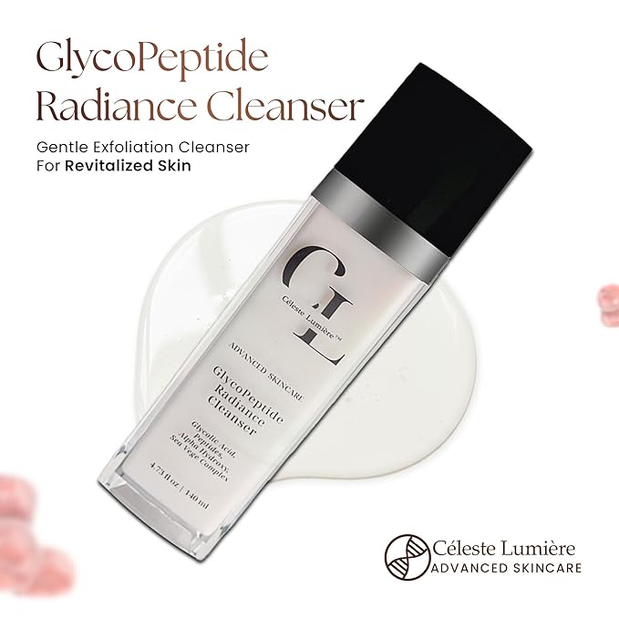GlycoPeptide Radiance Cleanser – Gentle Exfoliating and Hydrating Face Wash with Glycolic Acid, AHAs, Peptides, Vitamins C and E – Radiance-Enhancing Daily Cleanser – 4.73 fl oz / 140ml
