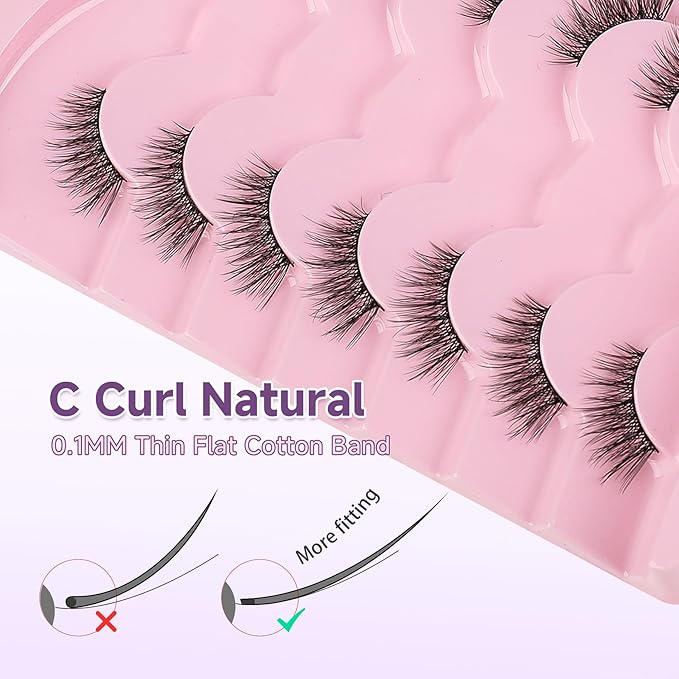Half Eyelashes Natural Look False Eyelashes Half Lashes Cat Eye 14mm Wispy Eyelashes with Thin Band 3D Volume False Lashes Soft Strip Lashes Pack C Curl Natural Eyelashes Fake Lashes 7 Pair EVENTILL