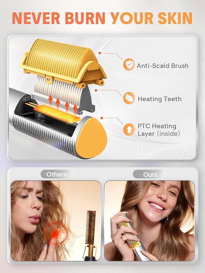 SHEGLAM Straightener Brush 3D Ionic Hair Straightening Brush with 24K Gold Heated Comb, Anti-Scald Design, 60s Fast Heat-Up, Auto-Off, Frizz Control, Sleek & Smooth Styling