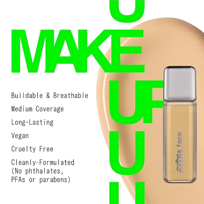 about-face THE PERFORMER Skin-Focused Foundation L2Olive – Medium Coverage, Long-Wear, Breathable & Buildable Base – Clean, Vegan, Hydrating Formula with Blue Agave & Chlorella – 1.08oz