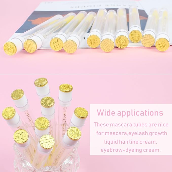 20pcs Mascara Wands Tube Reusable Lash Spoolies Gold Plate Tube Eyelash Brush Tubes Spoolies Lash Extension Brushes Applicators Makeup Tools (Gold Plate-MlX)
