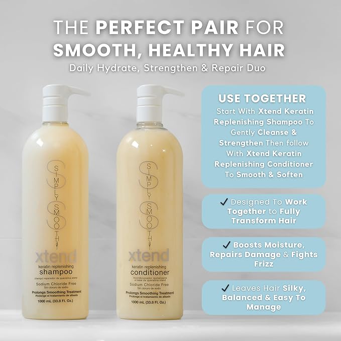SIMPLY SMOOTH Xtend Keratin Replenishing Conditioner | Sulfate-Free Moisture Repair for Dry, Frizzy, Damaged Hair | Smooths, Softens, Strengthens, Color & Keratin Safe 33.8 Oz