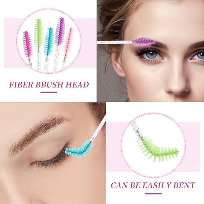 20pcs Disposable Glitter Cleaning Spoolie Brushes Empty Mascara Wands Tubes Faux Fur Ball Keyring Makeup Tool Applicator Set (Style#5)