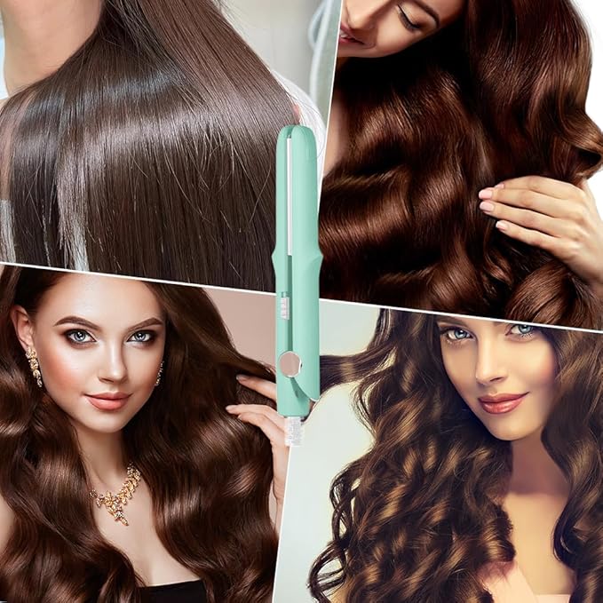 Upgrade 2-in-1 Curling Wand and Flat Iron, 2025 Upgrade Mini Dual Purpose Curling Iron, Portable Hair Straightener Travel Curling Wand for Women Short and Long Hairs, All Hair Types (Dark Green)