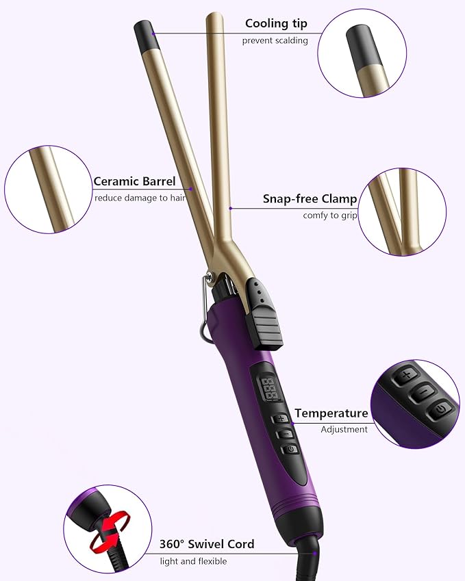1/2 Inch Small Curling Iron Wand for Short & Long Hair, Half Inch Curling Wand Ceramic Small Barrel Curling Iron Tiny Curling Wand with Adjustable Temperature, Include Heat Resistant Glove