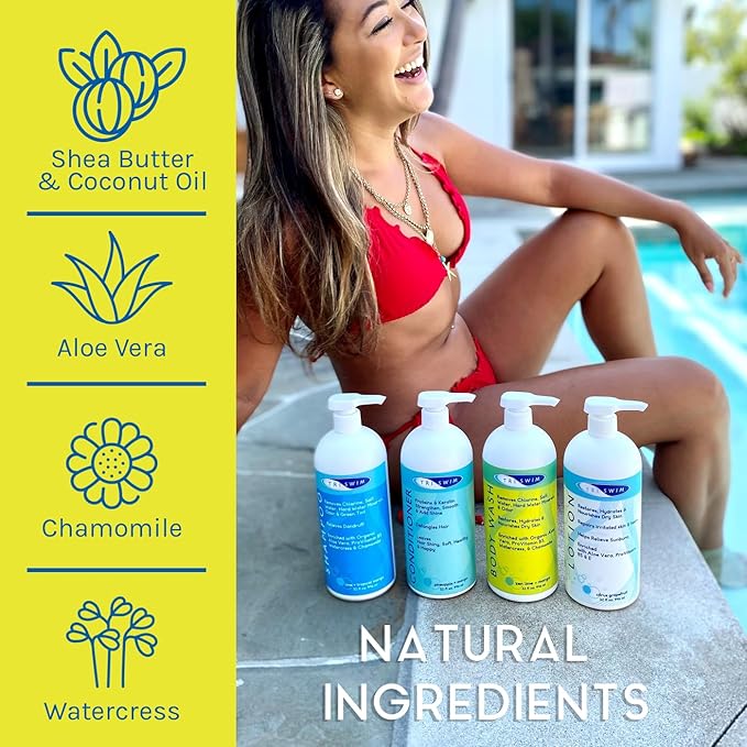 TRISWIM Skin Care Set with Chlorine Removal Body Wash + After Swim Lotion 32 Fl Oz | Defends Skin from Dryness, Sunburn & Chlorine Damage | Keeps Your Skin Soft & Nourished | Pack of 2