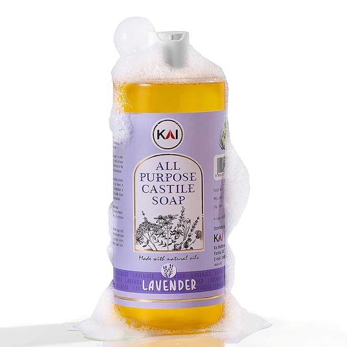 Lavender Liquid Castile Soap; Concentrated and All-Purpose; Use for All Natural Body Wash, Face Cleanser, Hair Shampoo, Hands, Dishes, Laundry, Floors, and Pets; 32 Ounce (1 Pack)