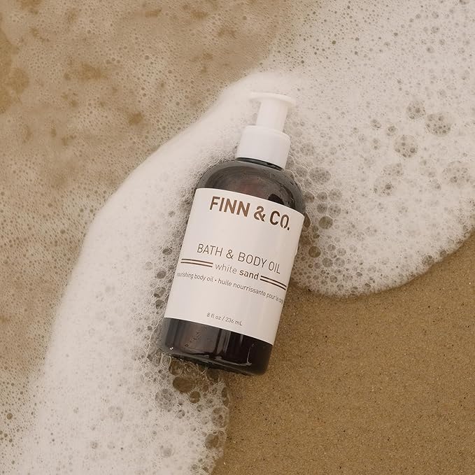 FINN & CO. White Sand Bath & Body Oil - Lightweight, Fast-Absorbing, Paraben & Cruelty Free - Moisturizing Jojoba & Apricot Oil - Beach-Inspired Hydrating & Nourishing Fragrance | 8 oz