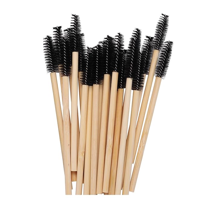 100pcs Bamboo Handle Eyelash Brush Disposable Comb Mascara Wands Eye Lashes Extension Applicator Eyebrow Brush (Black Color)
