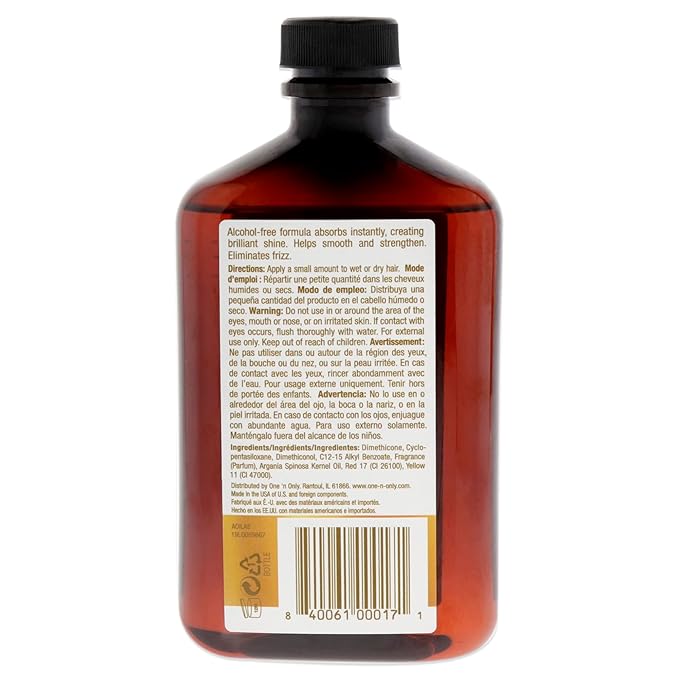 One 'n Only Argan Oil Hair Treatment, Helps Smooth and Strengthen Damaged Hair, Eliminates Frizz, Creates Brilliant Shines, Non-Greasy Formula, 8 Fl. Oz