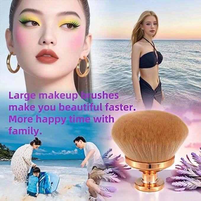NUANJUYUExtra Large Kabuki Brush - 90mm Wide Head for Flawless Face & Body Makeup, Self Tanner, Sunscreen. Even Application with Liquids/Creams. Wet & Dry Use - Gold