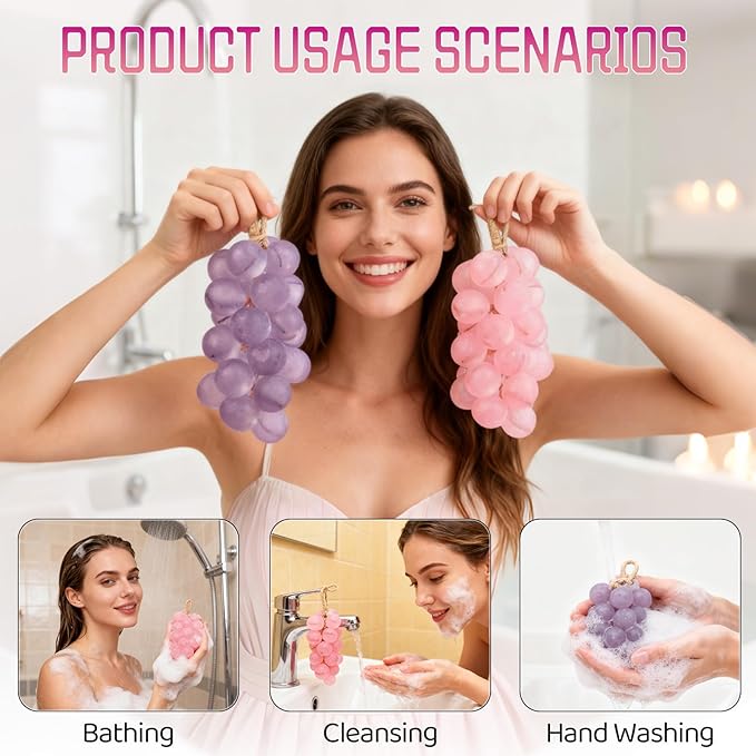 Grape Soap,Grape Soap On A Rope,Handmade Grapes Cluster Shaped Soaps for Hand Wash, Bath, Fresh Air Women Men (1, Purple)
