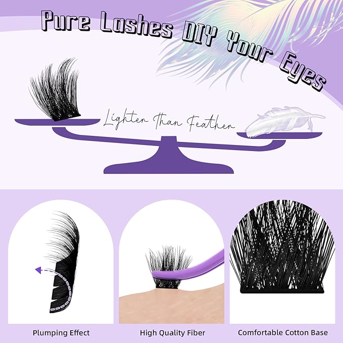 B&Q Lash Extension Kit F03 Eyelash Extension Kit 144 PCS Ultralight Eyelash Clusters Lash Clusters Kit 8-18MIX DIY Ultra-Soft False Eyelashes at Home with Lash Applicator Tools (Kit，F03)