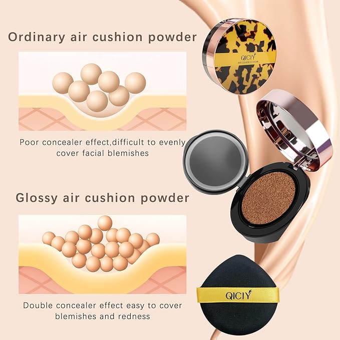 QueenDiary Moisture Cushion CC Cream Foundation for Mature Skin - Flawless Concealer BB Cream, Long-Lasting Waterproof Air Cushion CC,Lightweight, Buildable Coverage, Semi-Matte (Nude)