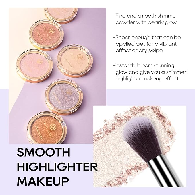 Baked Highlighter Powder Palette, Makeup Highlighter Powder Palette Sheer Shimmering Finish Face Highlighters Makeup Iluminadores de Maquillaje #01 Moonlight White