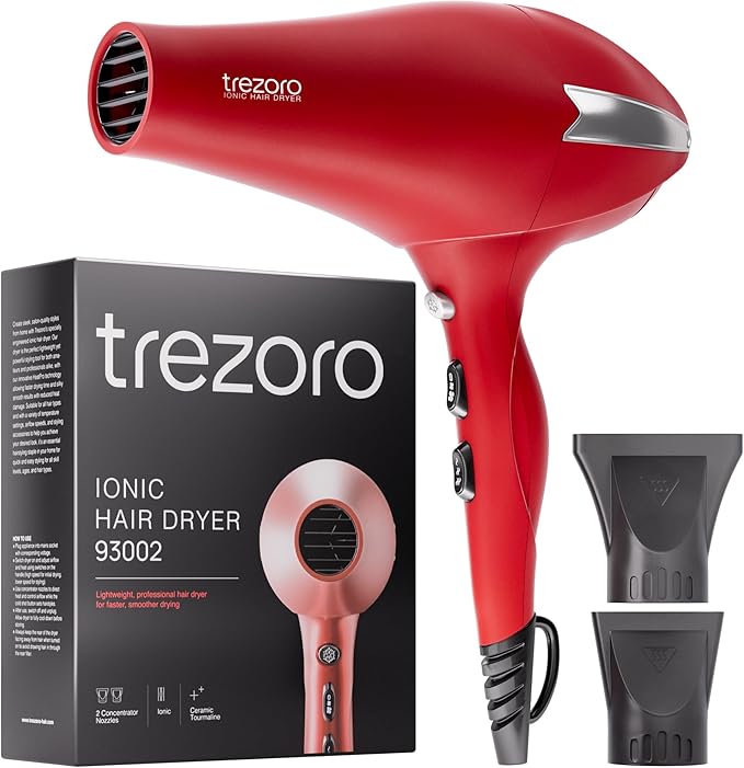 TREZORO Professional Ionic Hair Dryer for Salon - 2200W Powerful Blow Dryer - Lightweight Travel for Normal & Curly Hairs Includes Volume Styling Nozzle