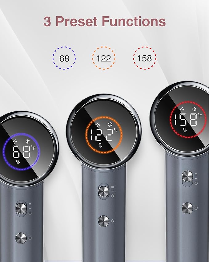 Hair Dryer, 160000 RPM Professional High Speed Ionic Blow Dryer 200 Million Negative Ions & Heat-Control & Low Noise Hairdryer with Magnetic Diffuser for Faster Drying All Hair Types, No Heat Damage