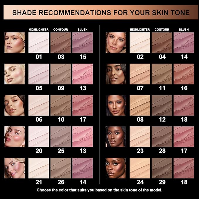 FOCALLURE 3 Pcs Cream Contour Sticks,Shades with Highlighter & Bronzer & Blush,Non-greasy Long-wear Face Contouring Pen,Easy to Sculpt the Face and Create a Lightweight Finishing Makeup,LIGHT-SKIN