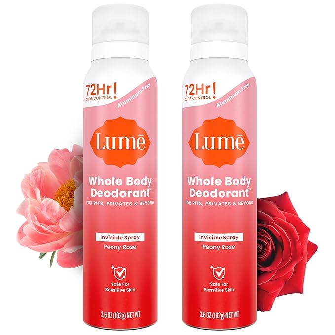 Lume Invisible Spray Deodorant For Women - Whole Body Deodorant Spray - 72 Hr Odor Control - Ozone Friendly, Natural Propellant - Aluminum & Baking Soda Free, Skin Loving - 3.6 oz (2 pk) (Peony Rose)