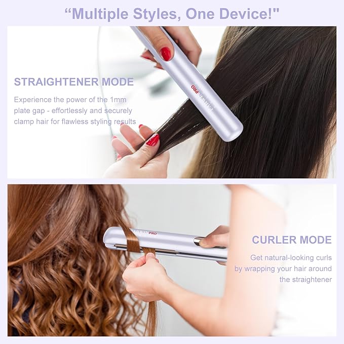 Hair Straightener and Curler, PARWIN PRO BEAUTY 1'' Flat Iron,1.25'' Curling Iron Hair Straightener Brush with Detachable Power Cord, LED Temp Control & Instant Heat Up, Dual Voltage, for Home Travel