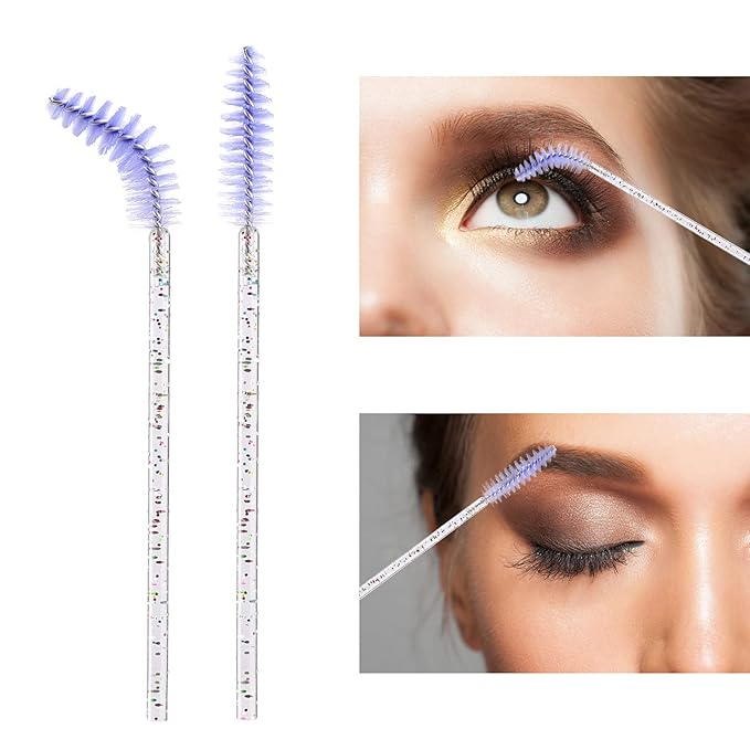 BTYMS 100 Pieces Disposable Eyelash Brush Mascara Wnad Brow Spoolie Brush Lash Applicator Spooly for Lash Extensions - Purple