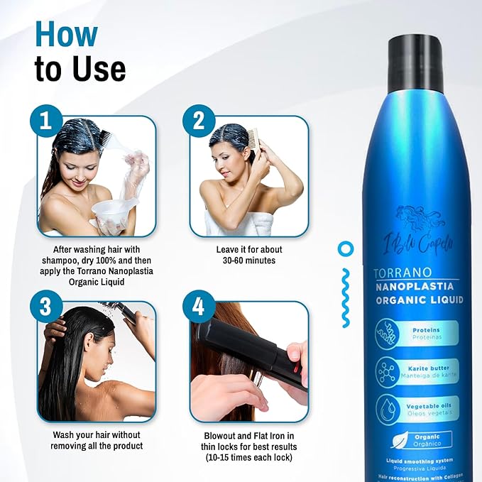 Torrano Liquid Nanoplastia Keratin Hair Treatment Straightening in 1 Step, Formaldehyde Free-Nanoplastia Para Alisar Cabello, Keratina Organica Sin Formol Para Alisar- Nano Keratin, 16.9Fl.oz (500ml)